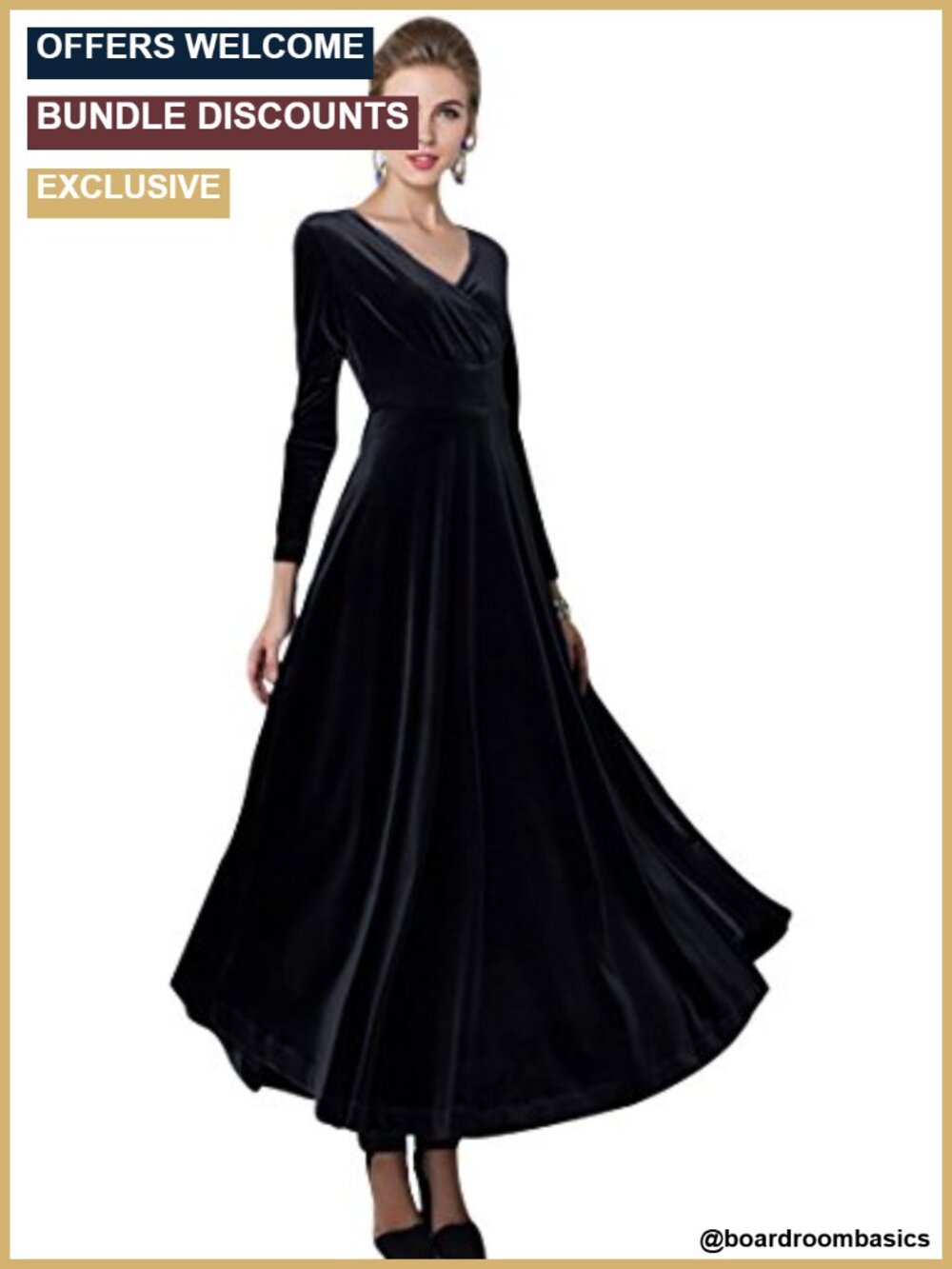 Long Sleeve V-Neck Velvet Stretchy Long Dress Evening Party Prom